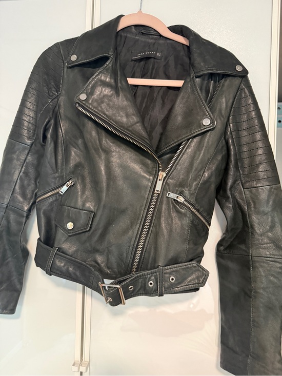 Zara Jackets & Blazers - Zara Black real Leather Moto Jacket with Belt